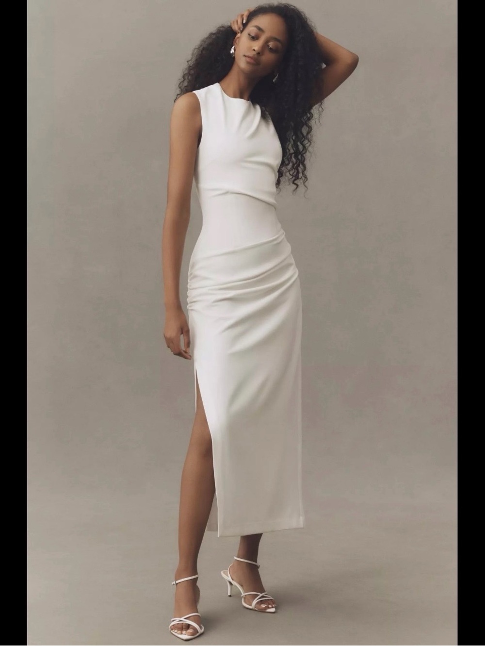 BHLDN Sleeveless Structured Stretch Crepe Ruched Midi Dress